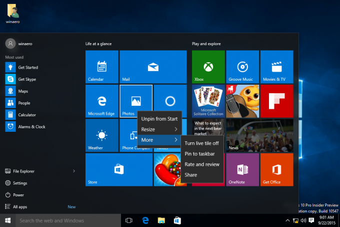Windows 10 lietotņu kontekstizvēlne