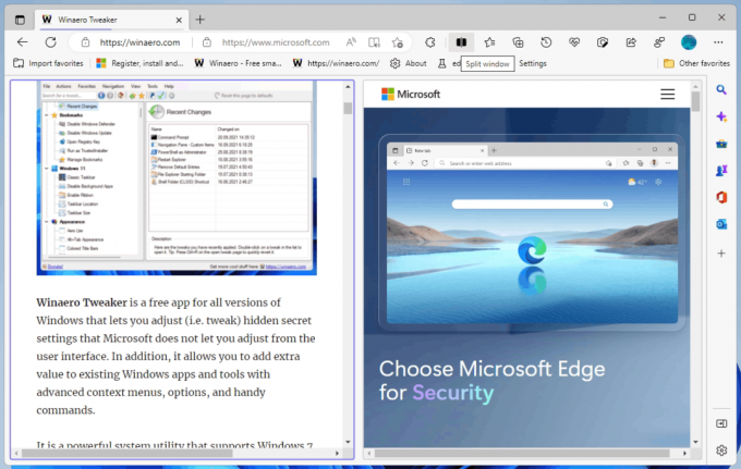 „Microsoft Edge“ stabilus padalintas ekranas