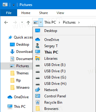 Windows 10 File Explorer Breadcrumbs Nav-knappar 2