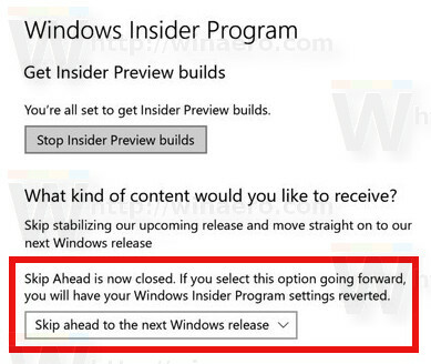 Windows 10 Skip Ahead uzavřen