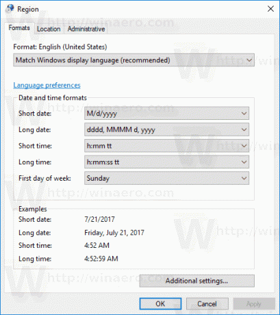 Виндовс 10 формати датума и времена