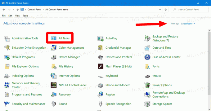 Windows 10 Alla uppgifter på kontrollpanelen Stora ikoner