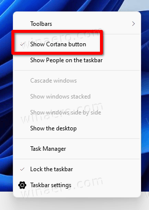 Odstrániť tlačidlo Cortana
