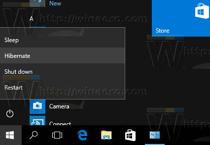 Windows 10 Hibernate PC Меню «Пуск».