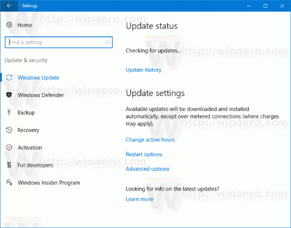Windows 10 Windows Update Creators განახლების პარამეტრები 