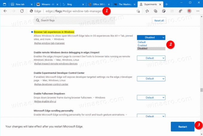 Deaktiver Edge Browser Tab Experiences i Windows 10