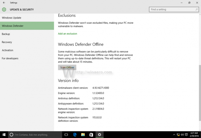 Pemindaian offline bek Windows 10