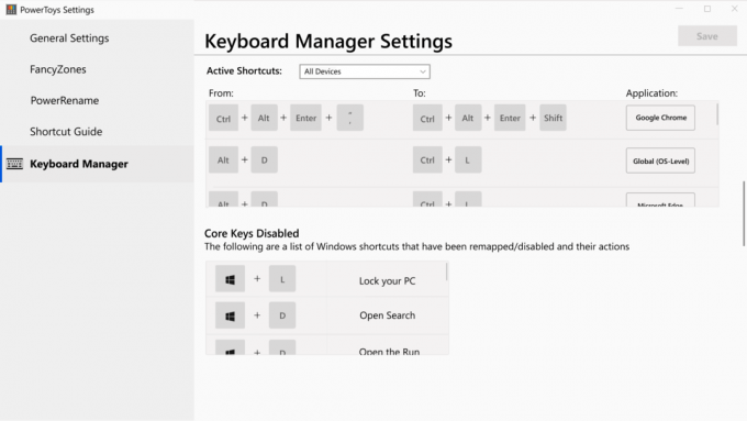 Glavne nastavitve uporabniškega vmesnika Powertoys Keyboard Manager2