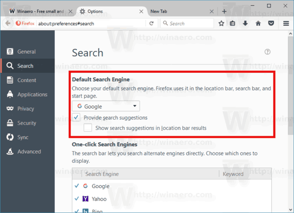 Firefox désactiver les suggestions de recherche