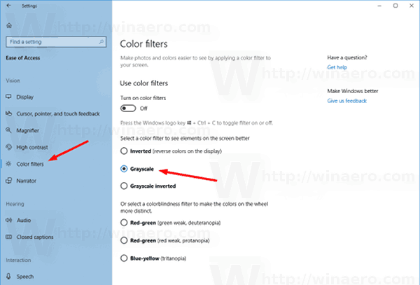 Windows 10 Увімкніть режим відтінків сірого