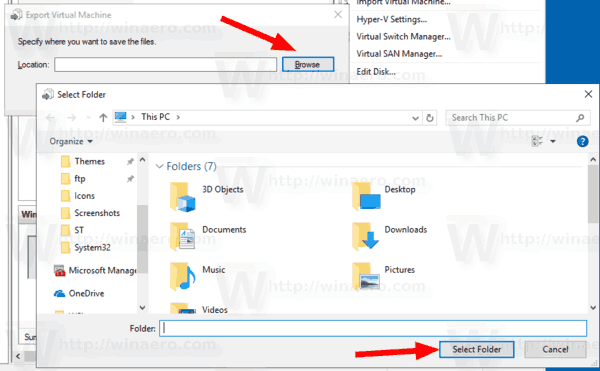 Windows 10 Hyper V Export Ordner auswählen