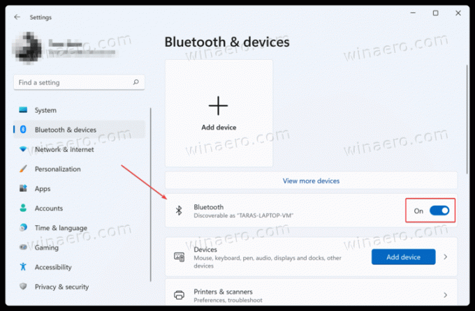 Įgalinkite arba išjunkite „Bluetooth“ sistemoje „Windows 11“ naudodami nustatymus