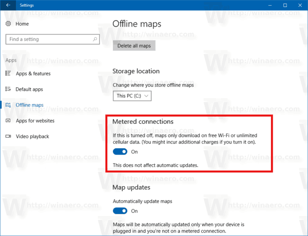 Atsisiųskite „Windows 10“ žemėlapius per matuojamą ryšį