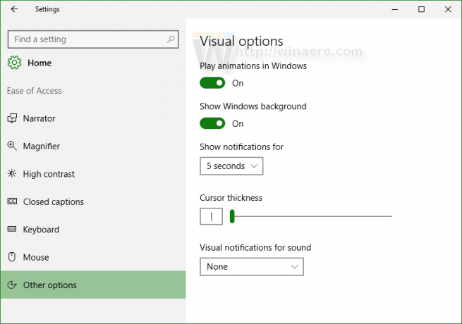 Windows 10 سهولة الوصول إلى الخيارات الأخرى