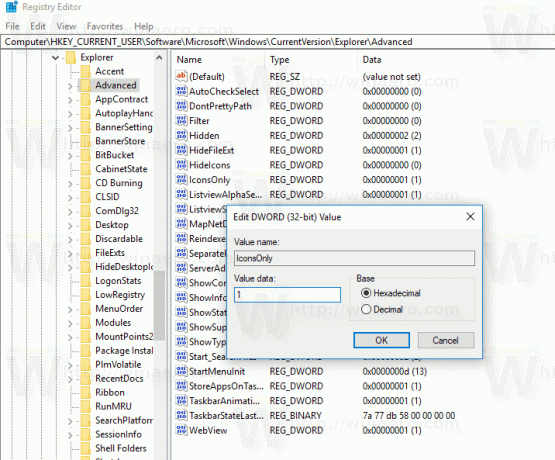 „File Explorer“ Išjunkite miniatiūras registre