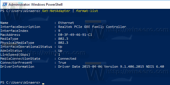 Liste des adaptateurs réseau Windows 10 Powershell
