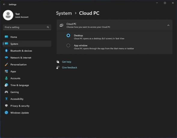 قم بتمكين Cloud PC في TaskView