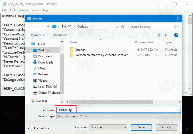 Windows 10 Save Select Tweak As Reg