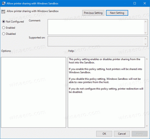 Windows 10 Sandbox nyomtatómegosztási szabályzat