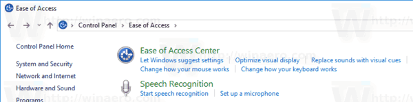 Windows 10-kontrollpanel Ikon for enkel tilgangssenter