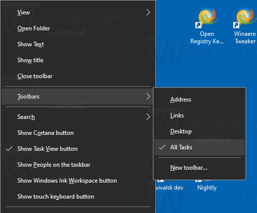 Windows 10 Odstrani orodno vrstico vseh opravil 1