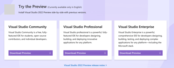 Visual Studio 2022 előzetes 1