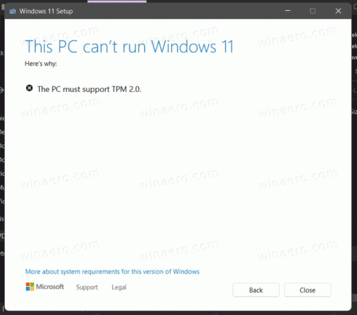 Windows 11 하드웨어 호환성 테스트에는 TPM 2.0이 필요합니다.