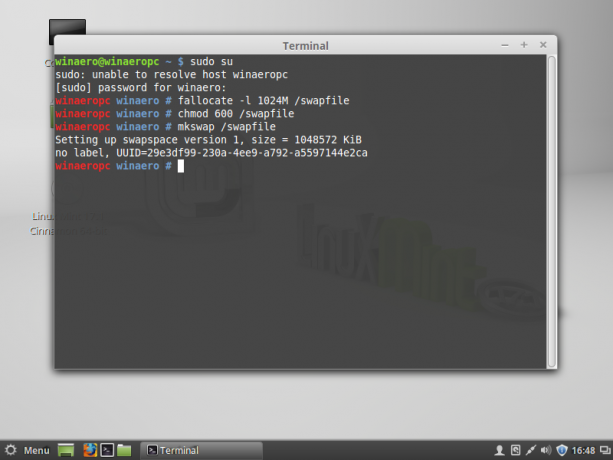 Linuxmintスワップファイル
