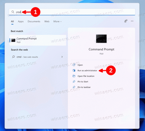 Start forhøyet kommandoprompt fra Windows Search