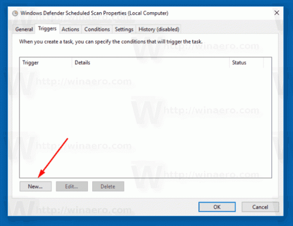 Windows Defender משימה מתוזמנת טריגר חדש