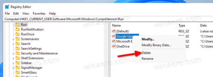 Windows 11 Uklonite aplikaciju iz pokretanja u registru