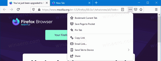 Pagina-acties zonder screenshot in Firefox