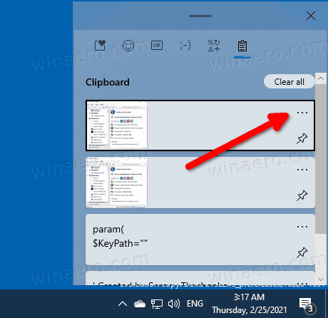 Windows10の個々のクリップボード履歴アイテム