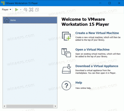 Posnetek zaslona predvajalnika VMware Player Workstation Player