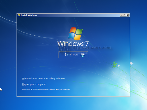 Экран установки Windows 7