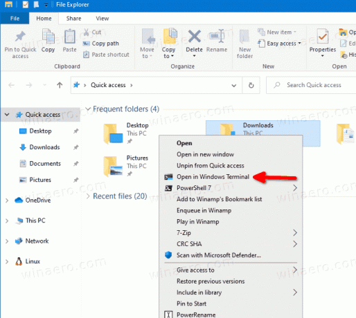 Ouvrir dans le menu contextuel du terminal Windows