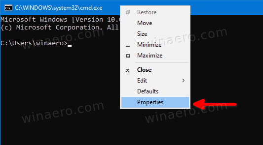 Windows 10 Åpne kommandopromptegenskaper
