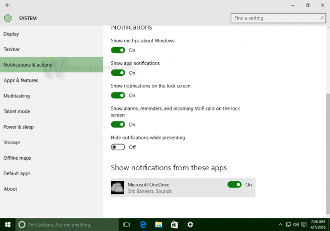 „Windows 10 OneDrive“ programos pranešimai