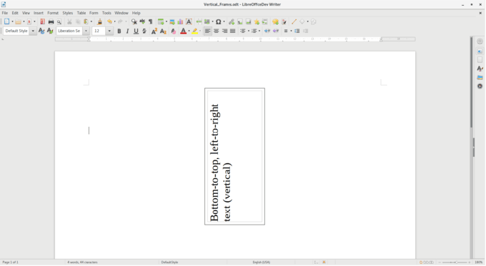 LibreOffice 6.4 BtLr ტექსტის მიმართულება Writer-ში