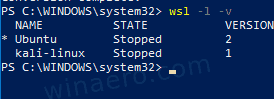 Windows 10 List WSL Distros med versjoner
