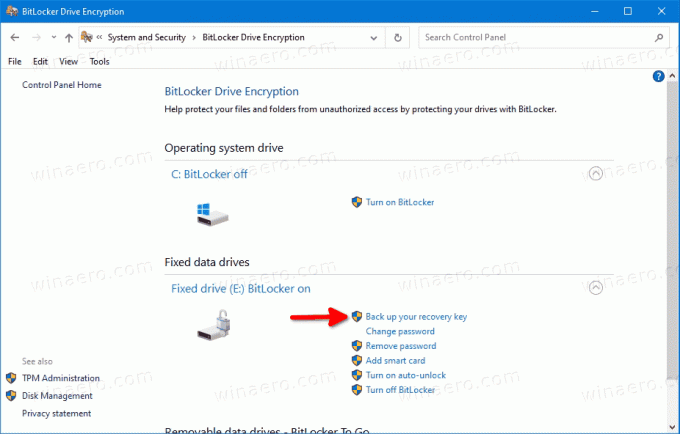 Windows 10 BitLocker Esegui il backup del collegamento della chiave di ripristino